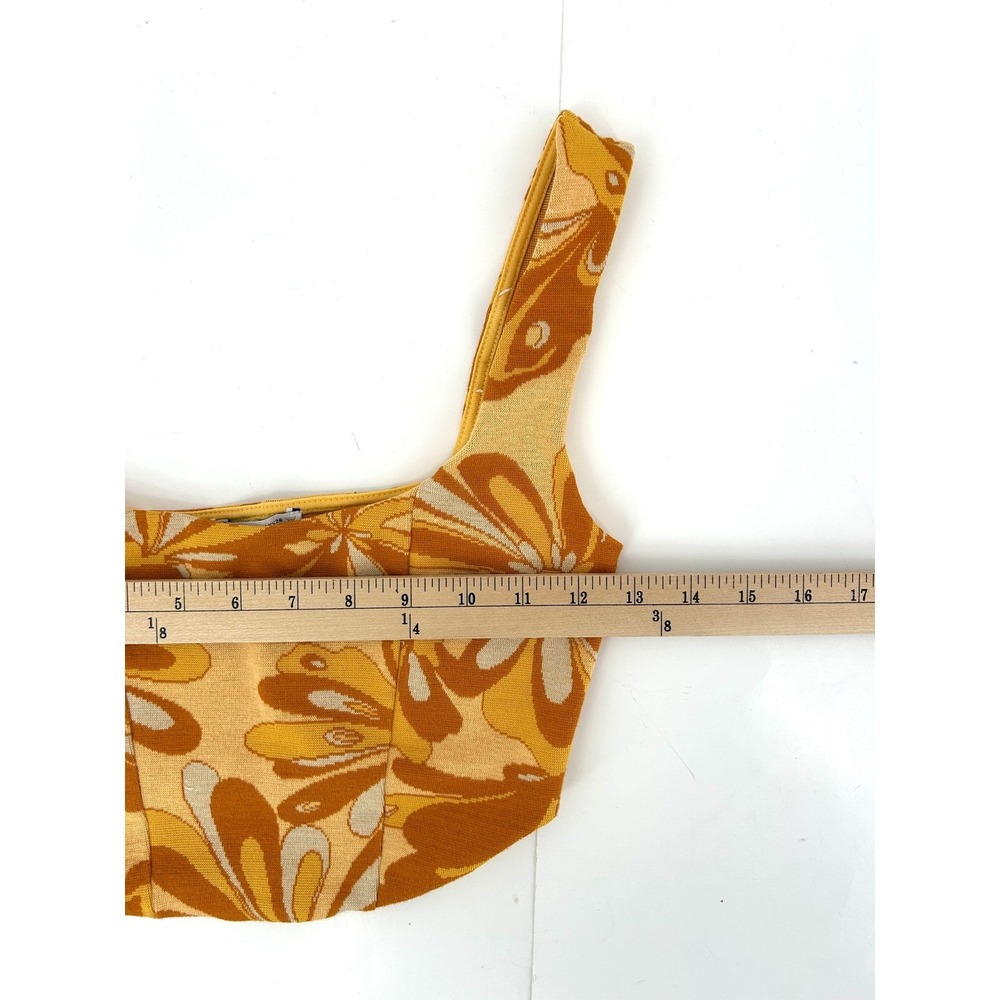 Zara Retro Floral Crop Top 70s Groovy Mod Yellow Orange S - Picture 5 of 7